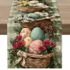 Camino de mesa popular transfronterizo de Pascua con estampados de conejos y huevos para decoración de restaurante y ambiente festivo - Bandera de mantel