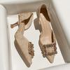 Elegantes Zapatos de Tacón Alto con Tacón de Aguja, Punta Fina, Diseño Hueco, de Moda, para Mujer, Nuevos Zapatos Individuales de Cuero Suave con Pedrería, Estilo Francés, Otoño e Invierno 2026 para Mujer