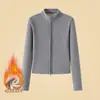 Chaqueta H863 de Terciopelo Austriaco con Cuello Alto y Doble Cremallera para Mujer en Otoño e Invierno Cárdigan con Forro de Polar de Punto Ajustado Corto de Manga Larga