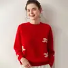 Suéter de Cashmere Espesso com Gola Redonda 2026 Outono/Inverno Novo Estilo Feminino Solto Pulôver Jacquard Tricô Simples Camada Base Suéter