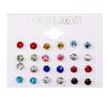 Set de Aretes de Diamantes de Colores Transfronterizos Europeos y Americanos 12 Pares de Adornos Redondos Zircón Aretes de Tarjeta Aretes
