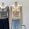 Suéter de cuello en U absolutamente impresionante y hermoso, camiseta base tejida para mujer, nueva prenda interior ajustada de otoño e invierno