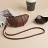 Bolso de Cuero PU con Cuello Halter Forma de Croissant Bolsa para Auriculares Mini Bolso Croissant Bolso Cruzado para Mujer Bolso Croissant Empanada Bolso para Monedas y Llaves