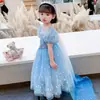 Vestido de Verano para Niña Vestido de Princesa Elsa Nuevo Estilo de Verano para Niña Vestido de Malla de Frozen Elsa a la Moda para Niña