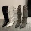 Botas Apiladas Plisadas de Punta Fina Chuyuji Modelo Nuevo Primavera 2026 Caña Ancha Hebilla de Cinturón Botas Largas de Caña Alta Botas de Montar