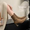 Botas de Tornozelo de Salto Alto Marrons Suede Elástico Bico Fino Salto Agulha Estilo Francês Minimalista Versátil Zíper Traseiro para Mulheres
