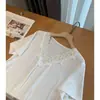Camiseta de Manga Corta Versátil Cómoda Holgada con Cuello en V, Encaje de Cáñamo Bambú Algodón Texturizado, Proceso de Amoníaco Líquido Italiano