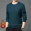 Nueva Sudadera de Forro Polar Otoño e Invierno para Hombre, de mediana edad, Camiseta Cálida de Cuello Redondo, Camiseta Básica Casual de Capa Interior con Mezcla de Seda