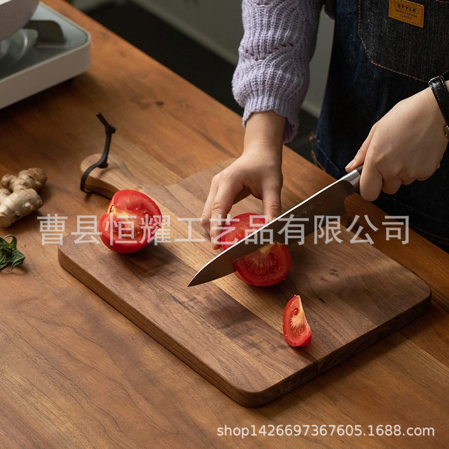 跨境胡桃木厨房砧板木制带手柄方形面包披萨奶酪板可悬挂牛排餐板