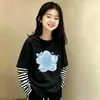 2026 Nova Moda Outono Crianças Médias e Grandes Gola Redonda Falso Duas Peças Meninas Moda Versátil Listrado Patchwork Manga Longa Camiseta Top