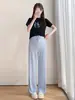 Calça de maternidade verão suporte para a barriga calça de perna larga de seda gelada plus size solta roupa externa calça casual leggings roupa de maternidade roupa de verão