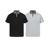 Camiseta de manga corta con cuello en V, retazos de cuadros, estilo falso dos piezas para hombre, estilo americano de verano, resistente, corta y ancha, que alarga la figura, hombro normal, polo de manga corta