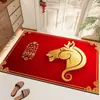 Alfombra de Piso de Terciopelo Rojo Festivo de Cristal del Año del Caballo 2026 para Entrada, Pasillo y Cocina, Felpudo Doméstico Resistente al Desgaste y a la Suciedad