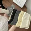 Auricularius Calcetines de Rizo de Punto de Onda de Borde para Mujer Calcetines de Media Caña Calcetines de Algodón de Moda Calcetín de Ballet Japonés Fino de Verano