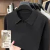Suéter antibacterial de mezcla de lana engrosado de 450 g, 10 A, para hombre, nuevo estilo otoño e invierno 2026, cuello camisero, tejido de punto liso para hombre