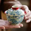 Tazón de Té de Cerámica Tres Amigos de la Temporada Invernal, Juego de Té Kung Fu Rojo Palaciego Estilo Chino de Alta Gama Individual para Uso Personal