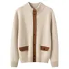 Cárdigan de cachemira bicolor, nueva camisa base para mujer otoño/invierno 2026 de cuello semi-alto con doble línea en el medio, abrigo de corte holgado