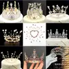 Decoración de Pastel Corona de Cumpleaños Transfronteriza Adornos para Hornear Perla Redonda Flores para Fiesta de Novia Corona Venta al por Mayor E18