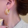 Pendientes de Perlas de Doble Fila Luz de Anillo Lujo Nicho Único Diseño Avanzado Broche de Oreja 2024 Nuevos Pendientes Retro Únicos para Mujer