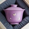 Taza de Té Gaiwan Sancai Morado Clavo y Mariposa Individual Juego de Té Chino Kung Fu Cerámico de Alta Gama Tazón de Té de Tres Piezas con Tapa