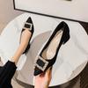 Sapatos de salto alto franceses salto grosso bico fino fivela quadrada strass camada única para mulheres 2023 novo primavera tamanho grande sapatos femininos 41-43