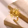 Anillo abierto de girasol vintage europeo y americano, acero de titanio chapado en oro, anillo único de diosa del sol, joyería de diseño de nicho
