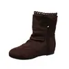 Botas de Encaje Estilo Étnico de Media Pantorrilla 2026 Nuevo Estilo Otoño/Invierno Botines de Tacón Oculto Botas Retro Casual de Ante Plegadas Apiladas