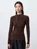 Camiseta Base de Punto de Lana Tencel de Cuello Alto Medio Personalizada Otoño/Invierno 2026 para Mujer, Tejido de Punto Ajustado, Stock de Fábrica, Soporta Etiquetado Privado