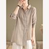 Camisa de Algodón y Lino de Largo Medio para Mujer Talla Grande Nueva Primavera y Otoño Cárdigan Moderno Holgado Casual Camisa de Protección Solar para Mujer