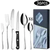 Amazon 1010 Juego de Cubiertos para Bistec de Acero Inoxidable, Tenedor y Cuchara de 24/48 Piezas Juego de Cubiertos para Hotel Transfronterizo Juego de Vajilla Estilo Occidental