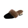 Pantuflas de Algodón Retro de Punta Cuadrada para Mujer, Estilo Nuevo Invierno 2026, Forradas de Felpa, Engrosadas, Cálidas, Cómodas, Pantuflas Peludas de Tacón Alto Grueso