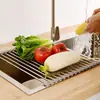 Estante escurridor de acero inoxidable para cocina doméstica, estante escurridor multifuncional para fregadero de almacenamiento plegable, estante de almacenamiento con filtro de agua para platos y cuencos