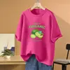 Nueva Camiseta de Algodón Puro de Manga Corta para Mujer Verano 2026, Versátil Estampado de Limón, Top Holgado de Media Manga Moderno y Elegante