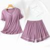 Pijama para Mujer Verano Manga Corta Shorts con Almohadilla en el Pecho Conjunto de Dos Piezas Casual y Cómodo Color Puro Ropa para el Hogar Que se Puede Usar en Casa