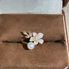 Anillo de Perla de Agua Dulce de Moda con Flores de Pintura al Óleo de Colores, Temperamento de Lujo Ligero, Joyería de Gama Alta Versátil Anillo para Mujer