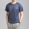 Camiseta Masculina de Verão com Sensação de Gelo, Manga Curta, Gola Redonda, Malha, Respirável, Esportiva, Fitness, Moda Casual, Cor Sólida, Manga Meia