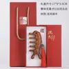 Peine de Masaje Perforado de Sándalo Dorado Delfín Transfronterizo, Caja de Regalo Set de Peine de Sándalo Dragón y Fénix para Meridianos, Peine de Masaje de Regalo, Caballito de Mar