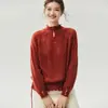 Suéter de punto hueco para mujer, mezcla de cachemira y seda de morera, cuello alto tipo pétalo, detalles de ganchillo, estilo lindo y dulce