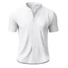 Cárdigan de lino de manga corta para comercio exterior transfronterizo Amazon verano talla europea cuello Henry holgado casual texturizado transpirable camisa