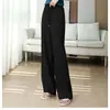 Calça Tencel de perna larga, cintura alta, versão branca, tubo reto, calça de verão feminina fina, proteção solar, estilo solto, caimento, linho, preto