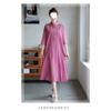 Sudeste Asiático Transfronterizo Primavera y Otoño Talla Grande Suelto Elegante Casual Estilo Occidental Reductor de Edad Algodón y Lino Bordado Vestido Midi