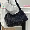 Bolsa de Lona Color Block Casual Artística Estilo Coreano, Bolso de Hombro de Lunares de Moda para Mujer, Popular Bolso Cruzado de Cordón Fruncido