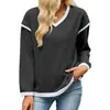 Amazon EU E-commerce Transfronterizo 2026 Otoño/Invierno Nuevo Color Block Cuello V Holgado Manga Larga Camiseta Sudadera para Mujer