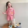 Conjunto Polo para Meninas Roupas de Verão 2024 Novo Estilo Moda Verão Infantil Roupas para Bebê Menina Conjunto de Duas Peças