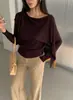 Chique coreano outono novo ins estilo xale de alta qualidade solto versátil manga longa malha top para mulheres 18243