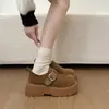 Novidade da Primavera de 2026 Sapatos Loafers Britânicos com Solado Grosso para Aumentar a Altura para Mulheres, Marrom Celebridade da Internet Retro Fivela Cobertura Total Sapatos Birkenstock