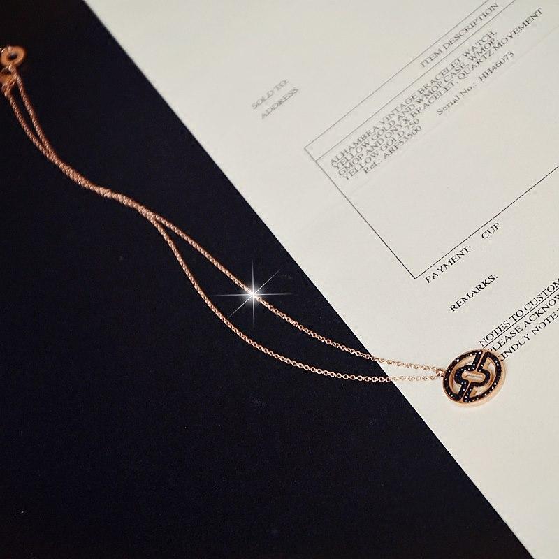 金哧18k玫瑰金镀18K玫瑰金微镶项链挂件女吊坠短款简约钛钢