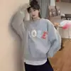 Sudadera de cuello redondo para mujer, otoño e invierno, fina, sin capucha, nueva popular 2025, azul marino, otoño e invierno, terciopelo, holgada, de manga larga