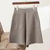 Pantalones de Punto de Lana Pura para Mujer, Otoño e Invierno 2025, Canalé Grueso con Bolsillos, Corte Holgado, Shorts de Cintura Alta para Ropa de Exterior