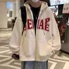 Suéter Jacket de Marca de Moda Estilo Hong Kong para Parejas Hombres Primavera y Otoño 2024 Nuevo Estilo Americano Holgado con Capucha y Cremallera Jacket Cardigan